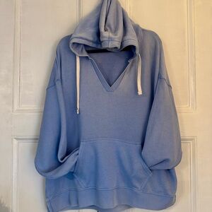 American Eagle Outfitters Light Blue V-Neck Hoodie Sweatshirt